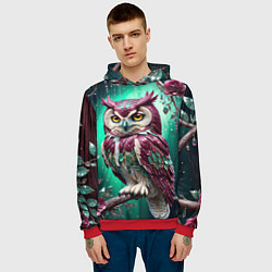 Толстовка-худи мужская Волшебная сова в самоцветном лесу, цвет: 3D-красный — фото 2
