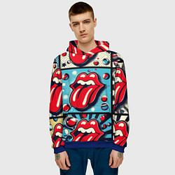 Толстовка-худи мужская Rolling Stones logo - pop art, цвет: 3D-синий — фото 2