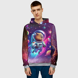 Толстовка-худи мужская Космонавт капибара в неоновом космосе, цвет: 3D-меланж — фото 2