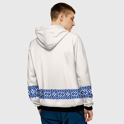 Мужская толстовка Славянская вышиванка - узор обережник / 3D-Черный – фото 4