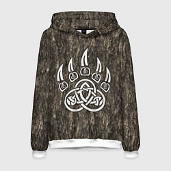 Толстовка-худи мужская Символ Велеса - лапа медведя в текстуре древа, цвет: 3D-белый