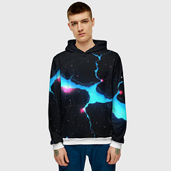 Толстовка-худи мужская Голубой разлом в черной текстуре, цвет: 3D-белый — фото 2