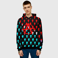 Толстовка-худи мужская Анархия человечки паттерн, цвет: 3D-черный — фото 2