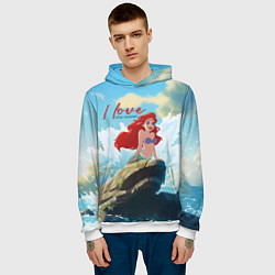 Толстовка-худи мужская Ariel I love the ocean - русалка - beautiful big p, цвет: 3D-белый — фото 2