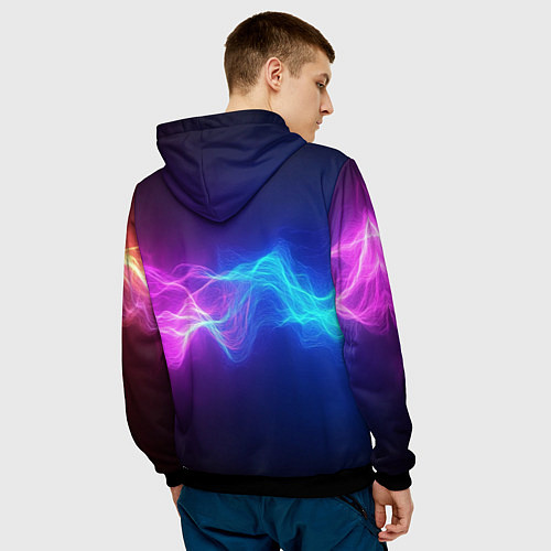 Мужская толстовка Звуковая волна неоновый узор / 3D-Черный – фото 4