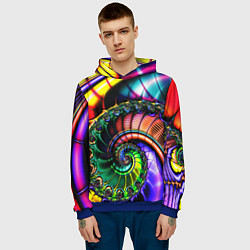 Толстовка-худи мужская Фрактальный узор неоновый, цвет: 3D-синий — фото 2