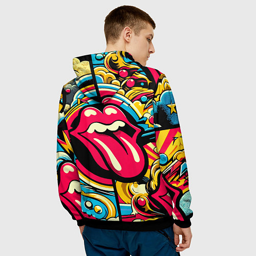 Мужская толстовка Rolling Stones logo - pop art pattern / 3D-Черный – фото 4
