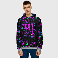 Толстовка-худи мужская Monster energy неоновые краски, цвет: 3D-меланж — фото 2