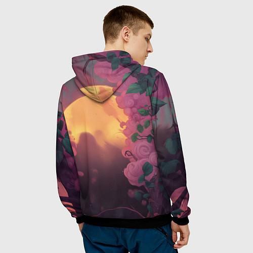 Мужская толстовка Бэтмен и дерево с цветами / 3D-Черный – фото 4