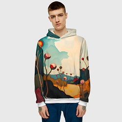 Толстовка-худи мужская Сюрреалистичный пейзаж с цветами, цвет: 3D-белый — фото 2