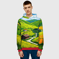 Толстовка-худи мужская Русская душа и поле, цвет: 3D-красный — фото 2