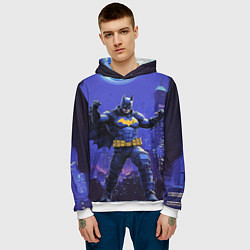 Толстовка-худи мужская Бэтмен в стойке победителя, цвет: 3D-белый — фото 2