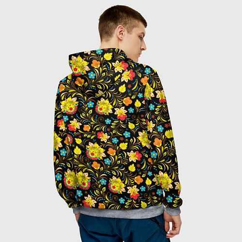 Мужская толстовка Хохлома цветы / 3D-Меланж – фото 4