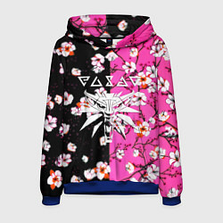 Толстовка-худи мужская Ведьмак паттерн сакура, цвет: 3D-синий