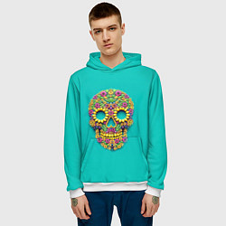Толстовка-худи мужская Цветочный череп, цвет: 3D-белый — фото 2