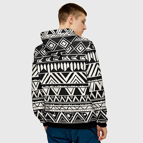 Мужская толстовка Черно белый орнамент в этническом стиле / 3D-Черный – фото 4