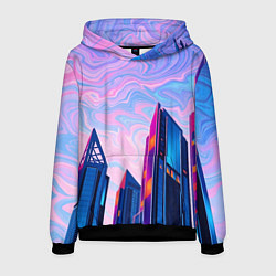Толстовка-худи мужская Абстракция с небоскребами, цвет: 3D-черный