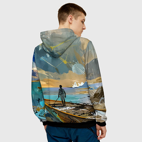 Мужская толстовка Мальчик и лодка / 3D-Черный – фото 4