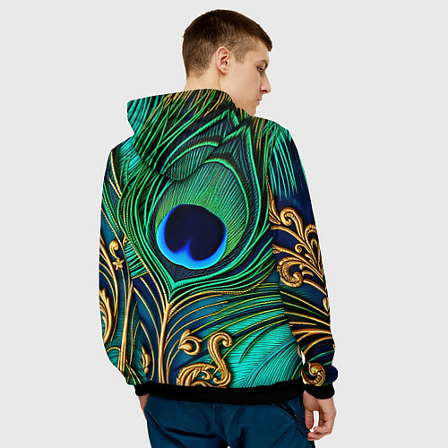 Мужская толстовка Зеленые перья павлина / 3D-Черный – фото 4