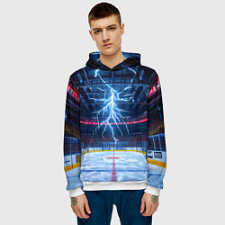 Толстовка-худи мужская Удар молнии в хоккейную площадку, цвет: 3D-белый — фото 2