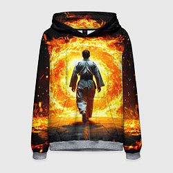 Толстовка-худи мужская Айкидоист и огненный вихрь, цвет: 3D-меланж