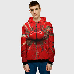 Толстовка-худи мужская Кикбоксеркие перчатки в красном, цвет: 3D-черный — фото 2