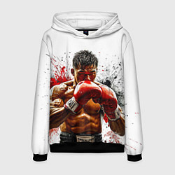 Толстовка-худи мужская Тайский боксер на белом, цвет: 3D-черный