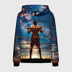 Толстовка-худи мужская Тайский боксер в космосе, цвет: 3D-черный