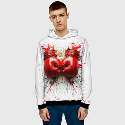Толстовка-худи мужская Красные бойцовские перчатки на белом, цвет: 3D-черный — фото 2