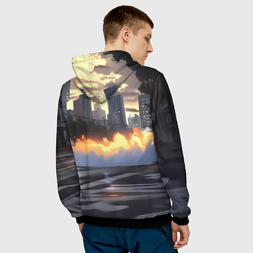 Мужская толстовка БМВ в вечернем городе / 3D-Черный – фото 4