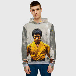 Толстовка-худи мужская Брюс Ли на сером, цвет: 3D-меланж — фото 2