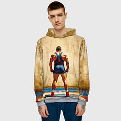 Толстовка-худи мужская Греко-римский борец на бежевом, цвет: 3D-меланж — фото 2