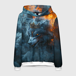 Толстовка-худи мужская Волк в короне в огне, цвет: 3D-белый