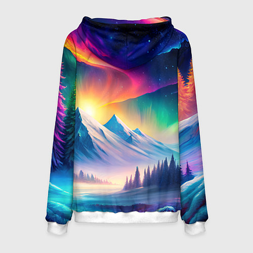 Мужская толстовка Большой волк одинокий охотник - неоновые цвета / 3D-Белый – фото 2