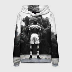 Толстовка-худи мужская Мухаммед Али в черном дыму, цвет: 3D-меланж