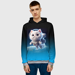 Толстовка-худи мужская Милый белый котёнок космонавт, цвет: 3D-меланж — фото 2