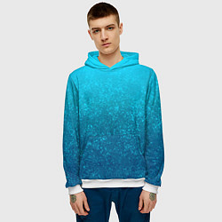 Толстовка-худи мужская Лазурный голубой текстурный градиент, цвет: 3D-белый — фото 2