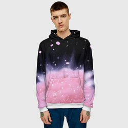 Толстовка-худи мужская Розовая текстура с лепестками, цвет: 3D-белый — фото 2
