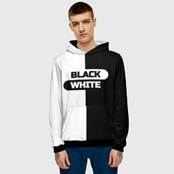 Толстовка-худи мужская Black white пополам, цвет: 3D-черный — фото 2