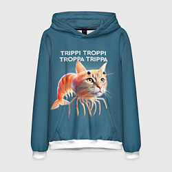 Толстовка-худи мужская Trippi troppi troppa trippa - brainrot cat meme, цвет: 3D-белый