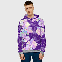 Толстовка-худи мужская Японские акварельные орхидеи, цвет: 3D-меланж — фото 2