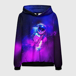 Толстовка-худи мужская Космонавт среди облаков, цвет: 3D-черный