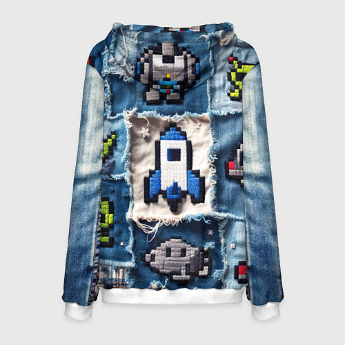 Мужская толстовка Космический пиксельный корабль / 3D-Белый – фото 2