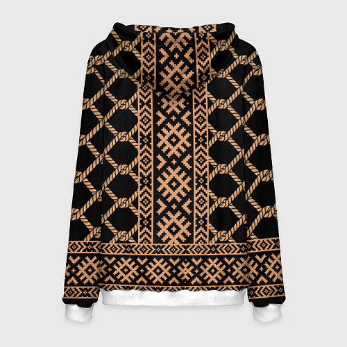 Мужская толстовка Золотые узоры на черном с канатами - вышиванка руб / 3D-Белый – фото 2