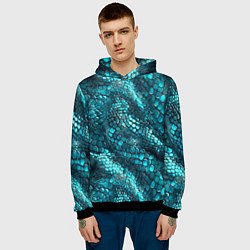 Толстовка-худи мужская Бирюзовая чешуя рептилии - абстрактный паттерн, цвет: 3D-черный — фото 2