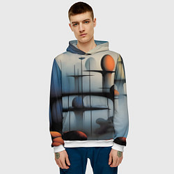 Толстовка-худи мужская Архитектурная абстракция в тумане, цвет: 3D-белый — фото 2