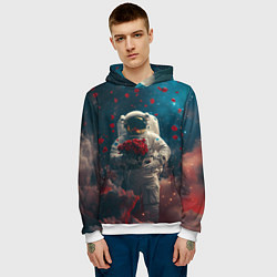 Толстовка-худи мужская Космонавт с букетом роз, цвет: 3D-белый — фото 2