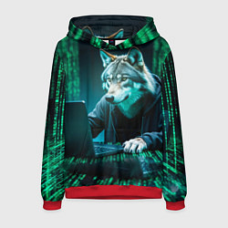 Толстовка-худи мужская Волк хакер, цвет: 3D-красный