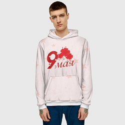 Толстовка-худи мужская 9 мая гвоздики, цвет: 3D-белый — фото 2