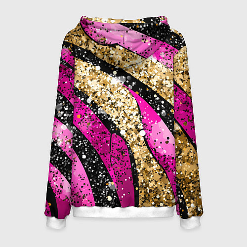 Мужская толстовка Розовые и золотые полосы - текстура / 3D-Белый – фото 2